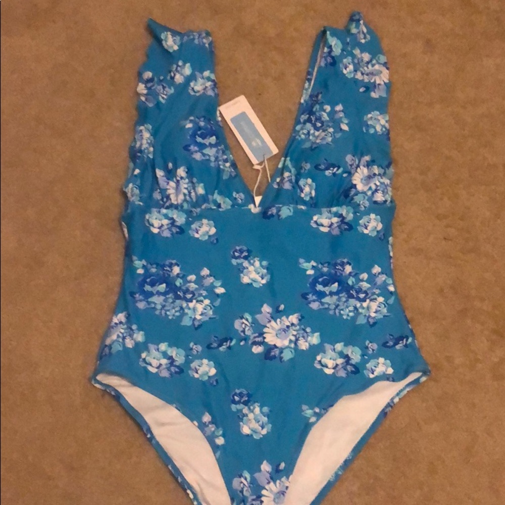 Blue floral one piece swimsuit